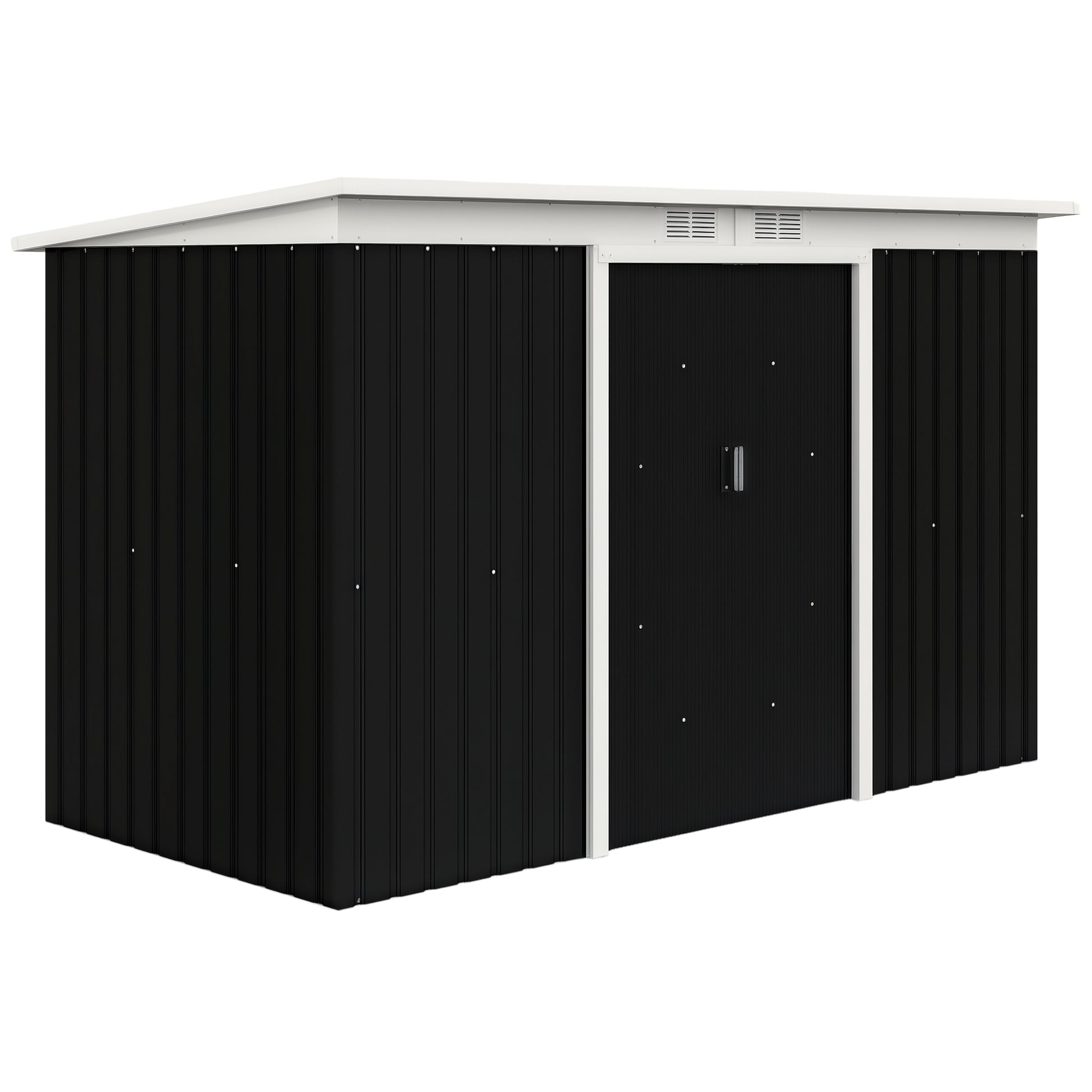 9x4 Outdoor Storage Shed Galvanized Steel Garden Shed with Foundation Kit, Ventilation & Doors, Dark Grey
