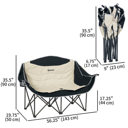 Portable Camp Chair, Double Camping Chair with Cup Holders and Carry Bag, Support 551 lbs, Khaki