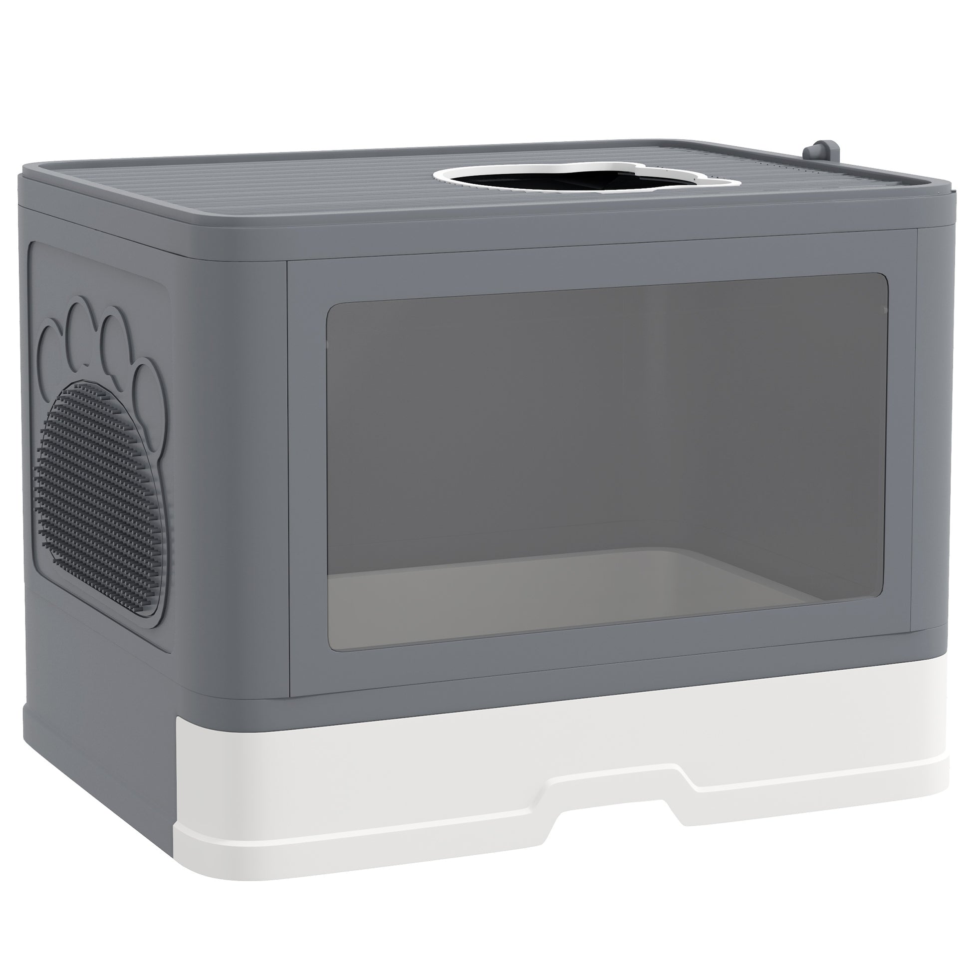 Cat Litter Box, Front Enter & Top Exit Cat Litter Tray with Scoop, Pull-out Tray, Easy to Clean, Grey