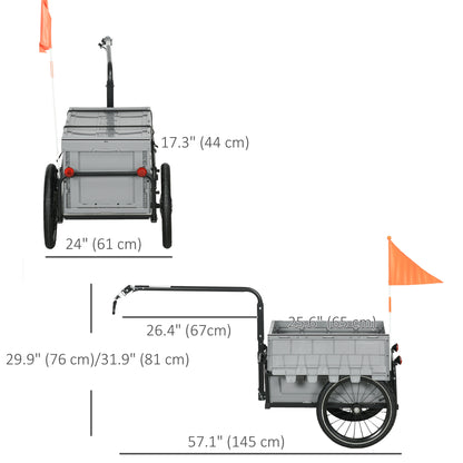 VarietyKart Steel Trailer for Bike, Bicycle Cargo Trailer with Foldable Storage Box and Safe Reflectors, Max Load 88LBS,