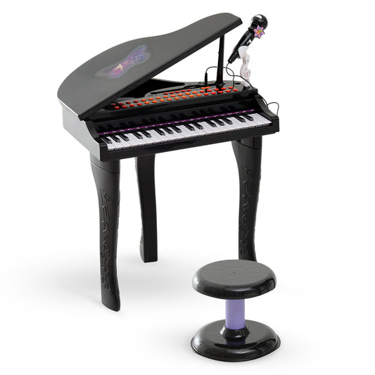 Qaba Mini Electronic Musical Piano 37 Key Keyboard Multifunction Kids Toy with Microphone Stool (Black)
