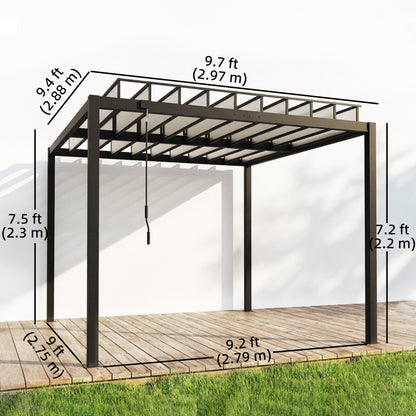 9.5 x 10 ft Louvered Pergola with PC Roof, Aluminium Outdoor Pergola Gazebo with Drainage Gutters, Handle, Clear