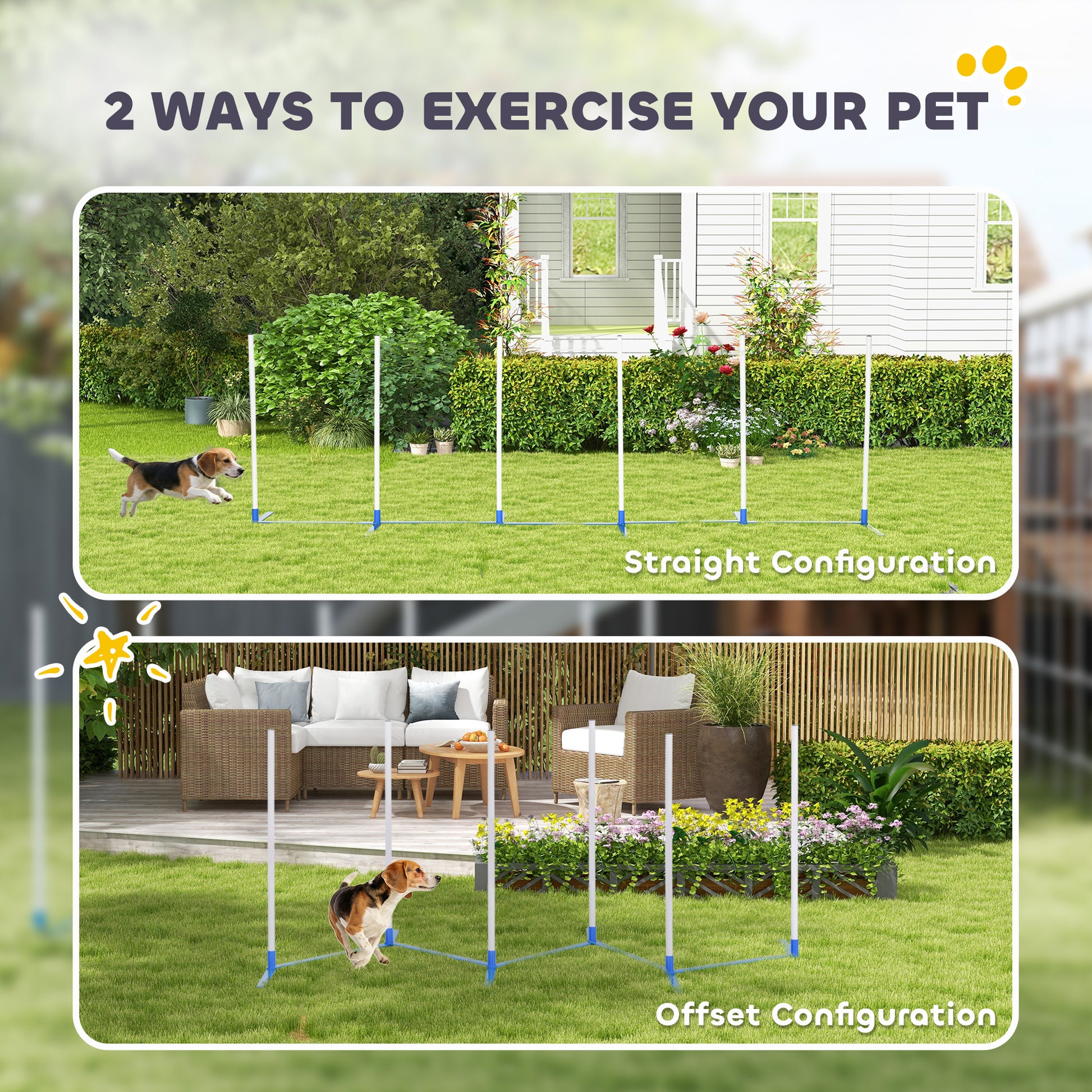 Adjustable Dog Agility Training Obstacle Set with Weaves Poles and Storage Bag for Pet Dogs Outdoor Games Exercise Blue 