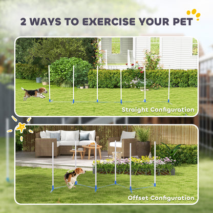 Adjustable Dog Agility Training Obstacle Set with Weaves Poles and Storage Bag for Pet Dogs Outdoor Games Exercise Blue 