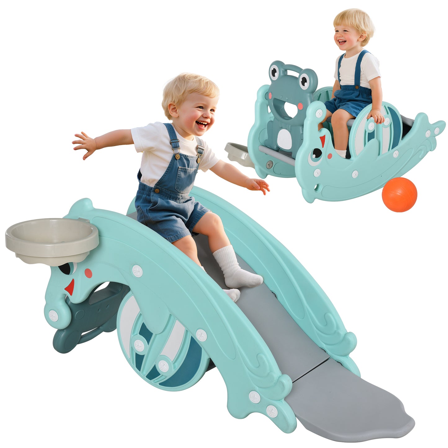 Qaba 3-in-1 Kids Slide And Rocking Horse Dual-Use Children Activity Equipment Portable Slide Indoor Outdoor Playground T