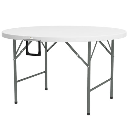 Φ48" Folding Patio Table, Outdoor HDPE Picnic Table, Card Table for 6, Round Folding Banquet with Metal Frame, White