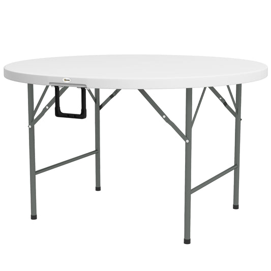 Φ48" Folding Patio Table, Outdoor HDPE Picnic Table, Card Table for 6, Round Folding Banquet with Metal Frame, White