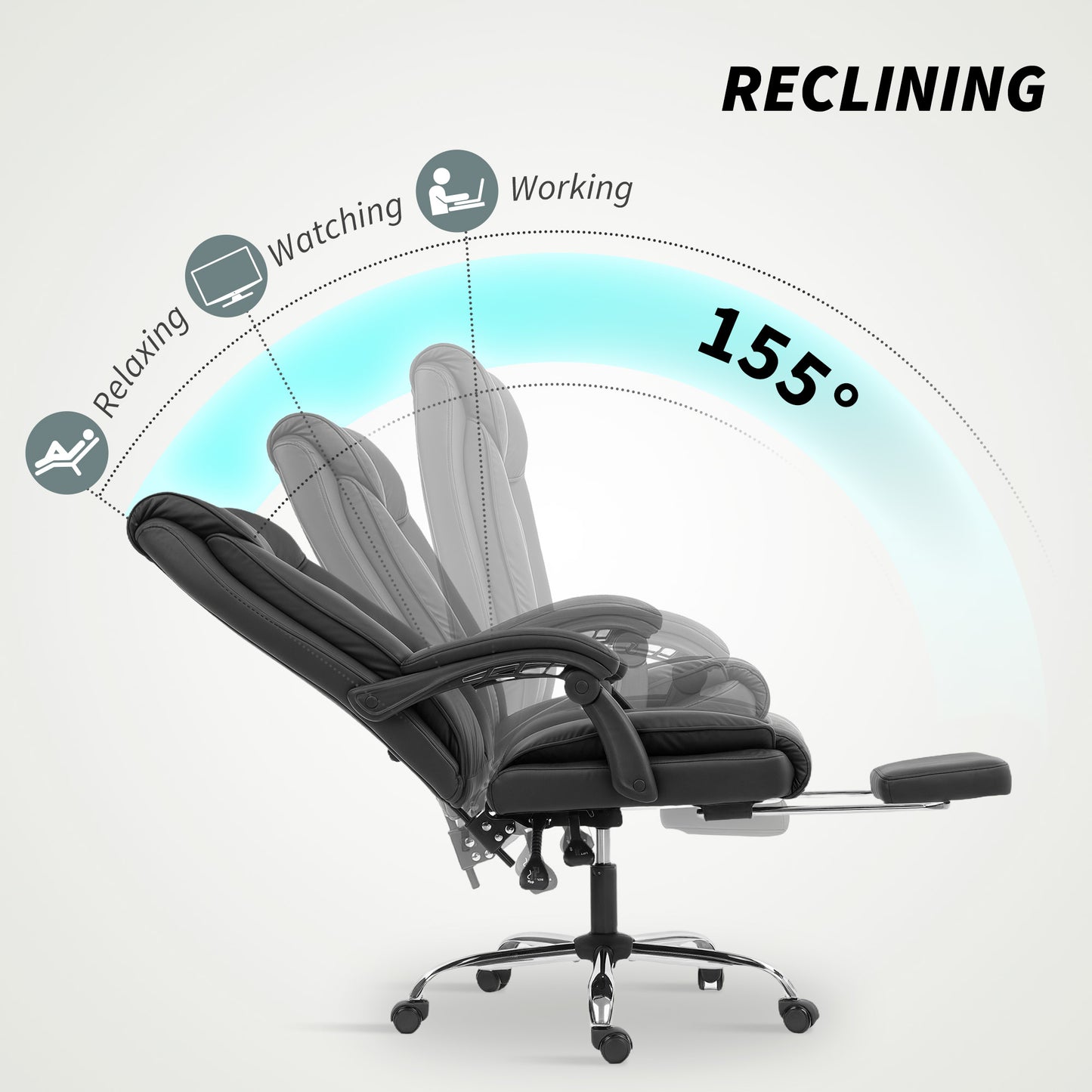 Executive Office Chair, Pet-Friendly Leather Ergonomic Desk Chair with Footrest, Swivel Recliner, Black