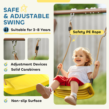 Qaba 4-in-1 Kids Swing Set for Playground with Slide, Covered Fort, Climbing Ladder, Ground Stakes, for Kids Ages 3-8, B