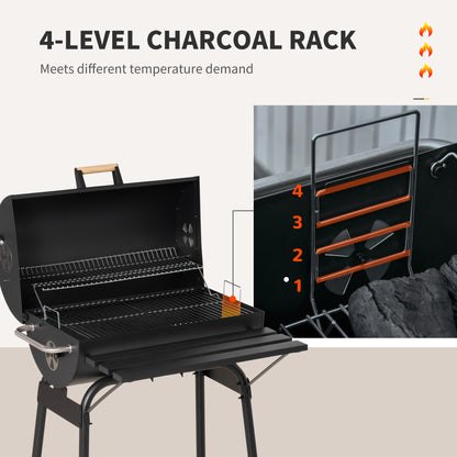 30" Charcoal Barbecue Grill with Wheels Outdoor Barbecue with Adjustable Charcoal Rack, Storage Shelf, Wheel, for Garden