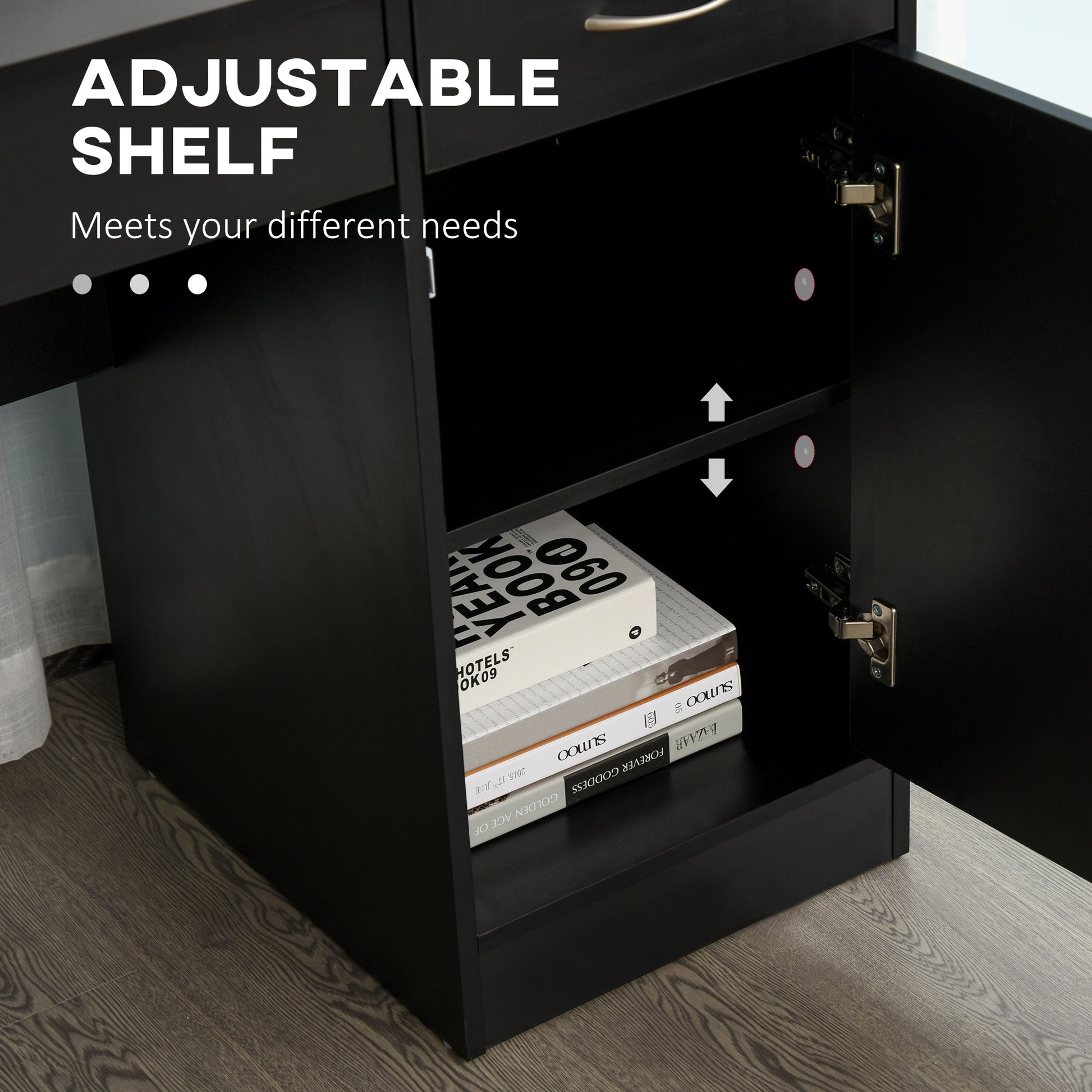 Computer Desk with Storage Drawers, Study Writing Table with Cabinet Adjustable Shelf for Home Office Workstation Bedroo
