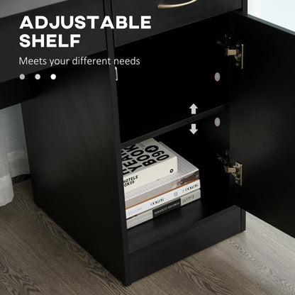 Computer Desk with Storage Drawers, Study Writing Table with Cabinet Adjustable Shelf for Home Office Workstation Bedroo