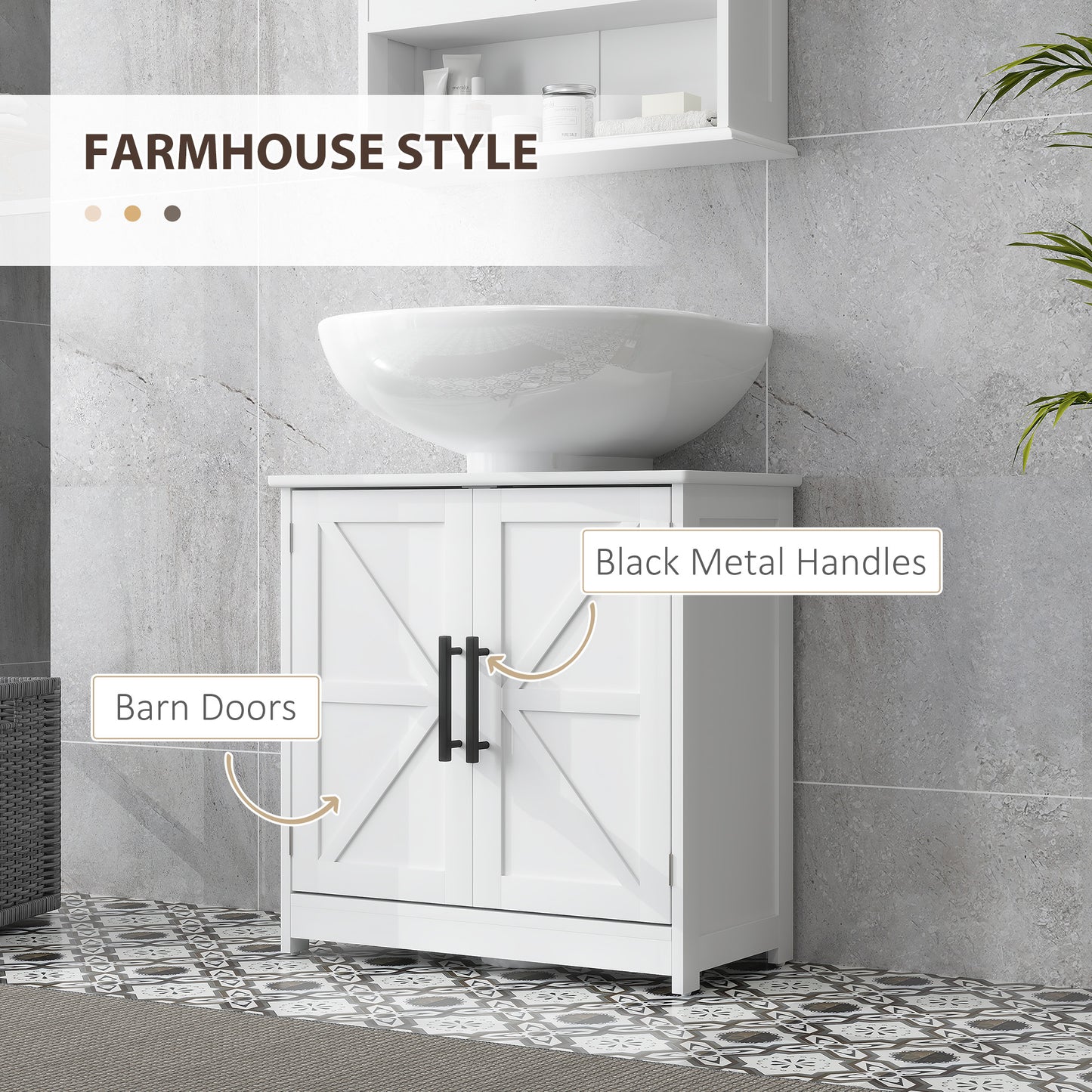 Farmhouse Pedestal Sink Storage Cabinet, Bathroom Under Sink Cabinet with 2 Barn Doors and Adjustable Shelf, White