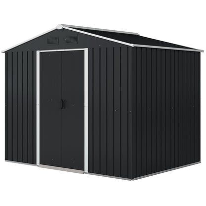 8' x 6' Outdoor Storage Shed, Metal Garden Tool Storage House with Lockable Sliding Doors and Vents for Backyard Patio L