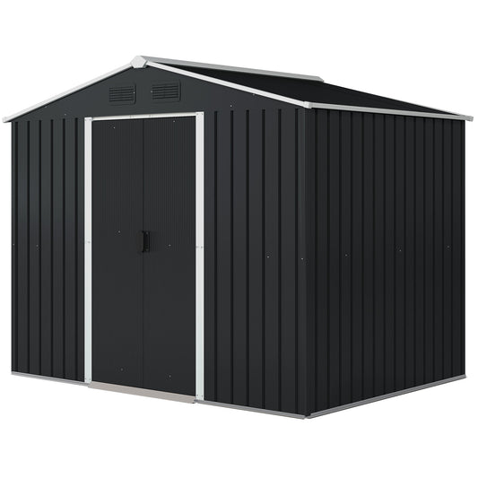 8' x 6' Outdoor Storage Shed, Metal Garden Tool Storage House with Lockable Sliding Doors and Vents for Backyard Patio L