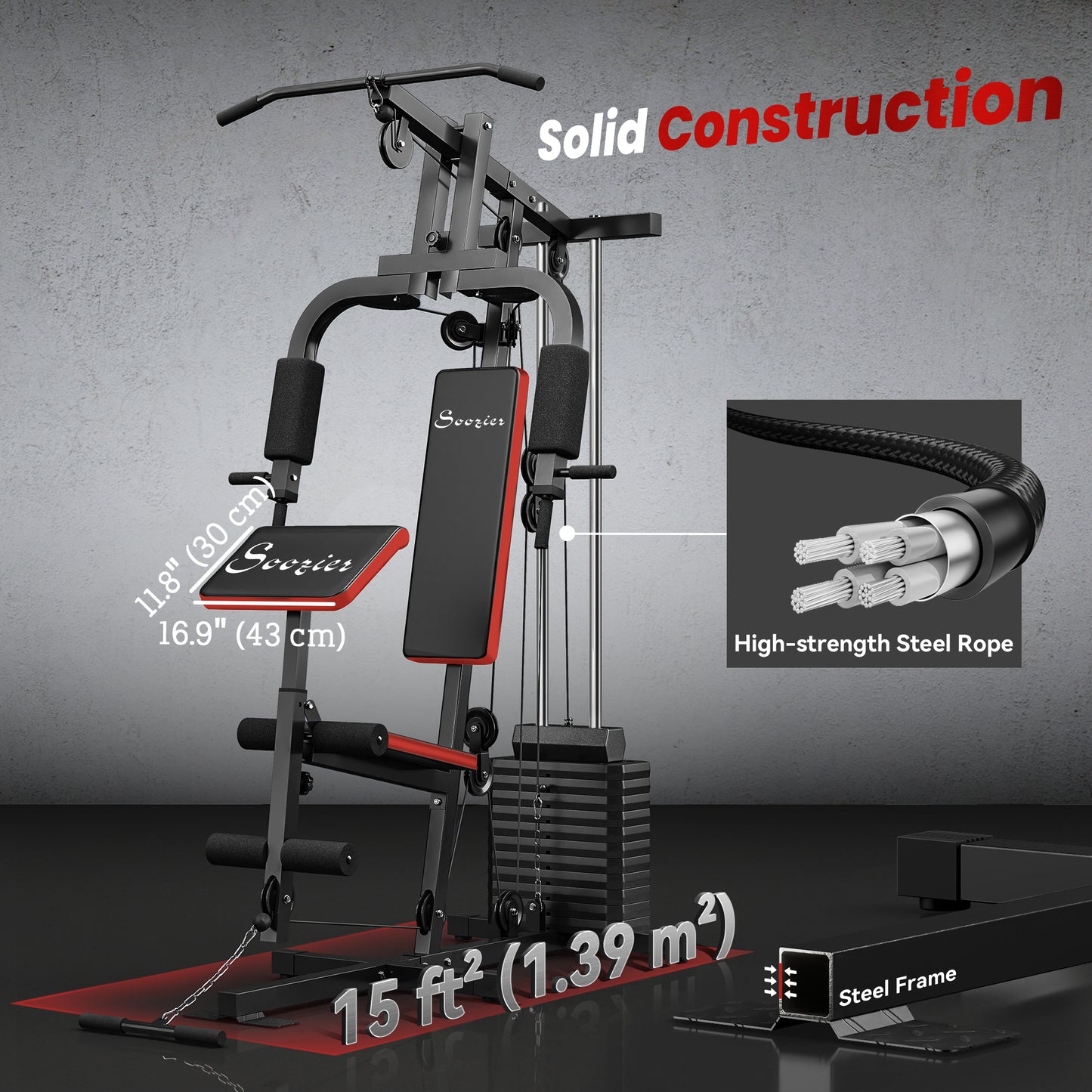 Soozier Home Gym Equipment Weight Training Machine, Multifunction Workout Machine with 143lbs Weight Stack for Full Body