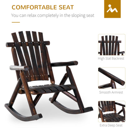 Outdoor Rocking Chair, Wooden Adirondack Outdoor Rocker with High Back, Slatted Seat, Oversized Rustic Patio Rocking Cha