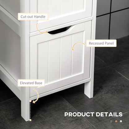 Narrow Bathroom Cabinet with 3 Drawers and 2 Tier Shelf, Tall Cupboard Freestanding Linen Tower, White