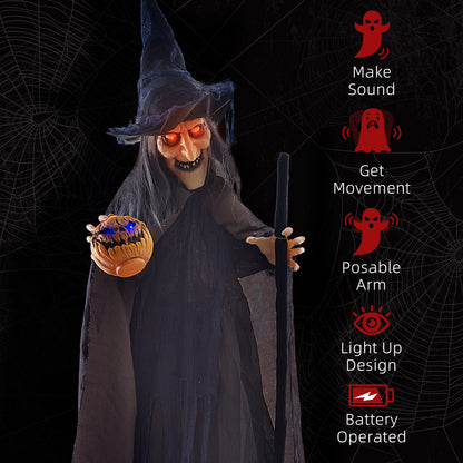 6.2' Life Size Decoration Animatronic Witch w/ Broomstick Outdoor Halloween, Sound & Motion Activated w/ Light Up Eyes