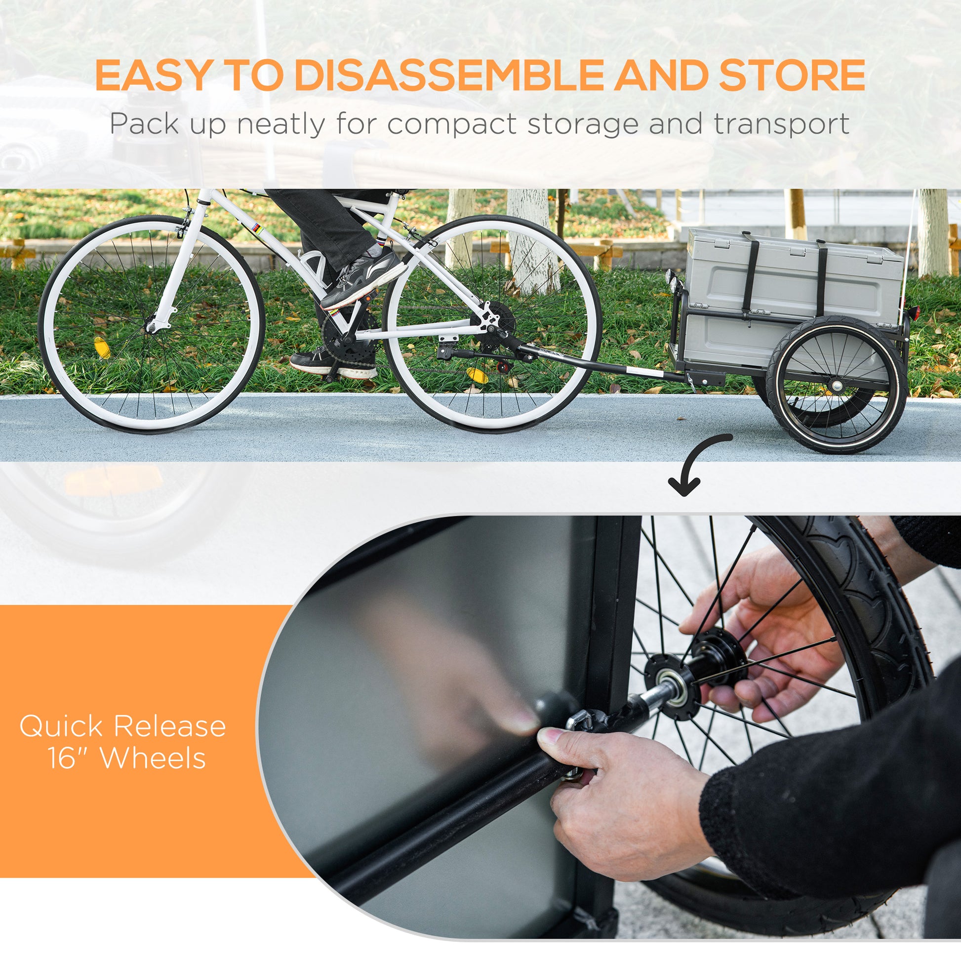 VarietyKart Steel Trailer for Bike, Bicycle Cargo Trailer with Storage Box, Safe Reflectors, Max Load 88LBS