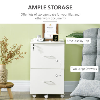 2 Drawer File Cabinet with Lock, Small Rolling Filing Cabinet for A4, Letter-Size Documents, Printer Stand for Home Offi