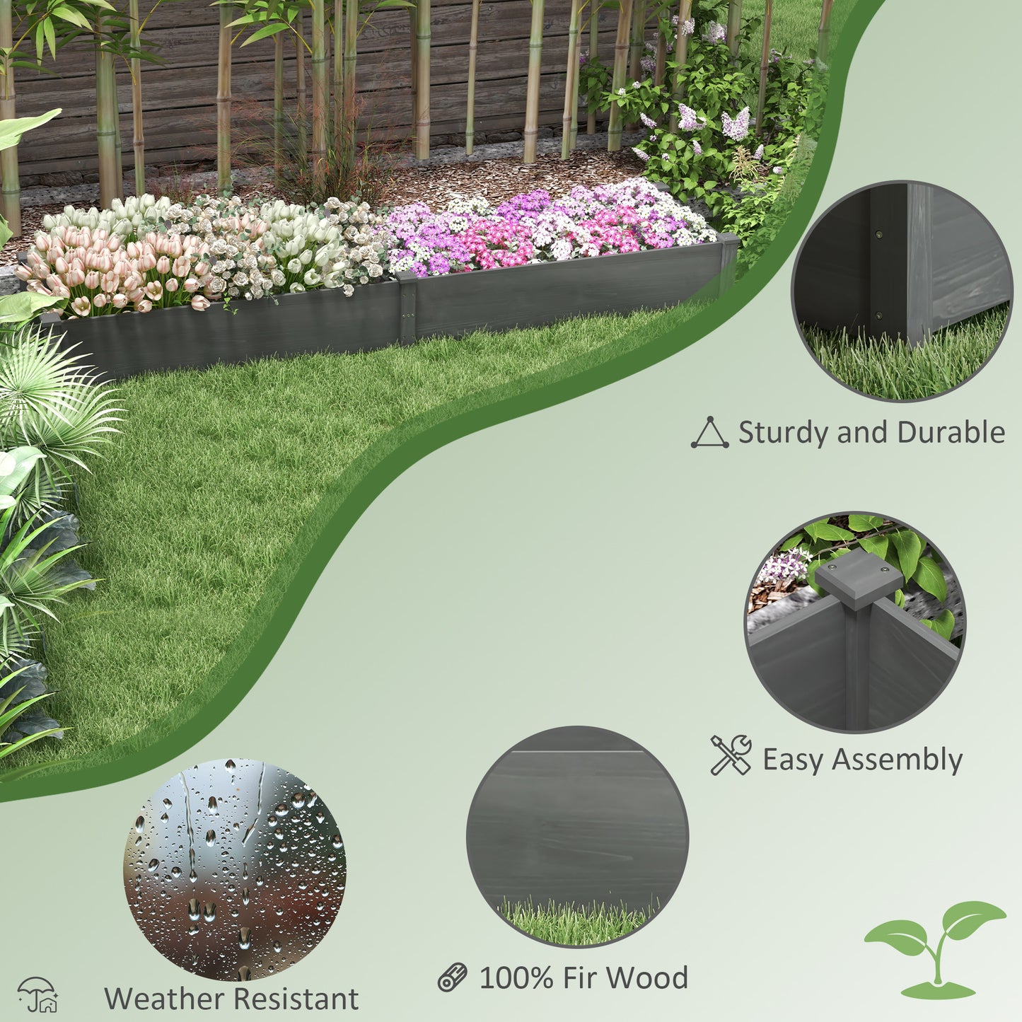 Garden Bed with 2 Planter Box and Non-woven Fabric Liner for Backyard, Patio, 96" x 24" x 10", Grey