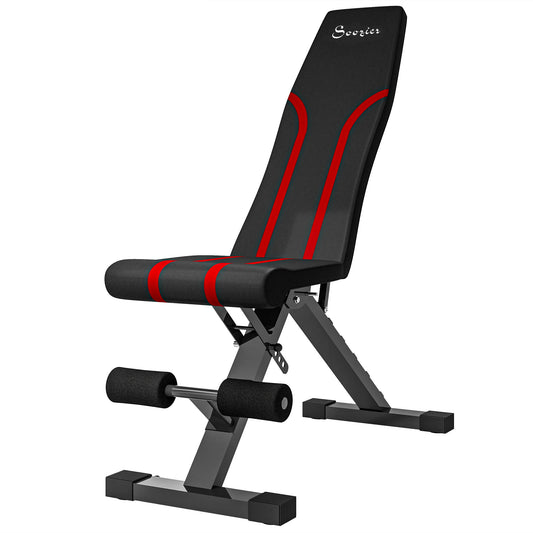 Soozier Adjustable Weight Bench, Foldable Workout Bench with Multi-Angle Seat and Back, Flat or Incline Bench for Home G