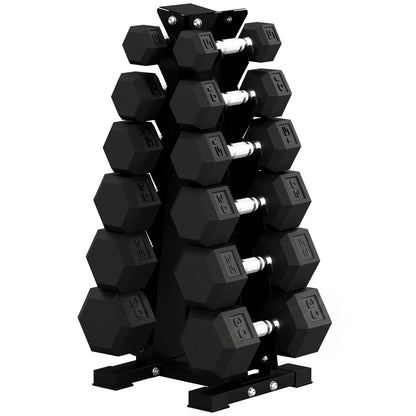 Soozier Hex Dumbbell Weight Set with Vertical Rack, 210lbs Rubber-Coated Dumbbells with Non-Slip Handles