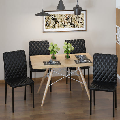 Modern Dining Chairs Set of 4, Upholstered Faux Leather Kitchen Chairs with Rhombic Tufting and Metal Legs for Living Ro
