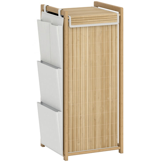 Bamboo Laundry Hamper with Removable Drawstring Bag and Side Storage Pockets, 20 Gal, Natural