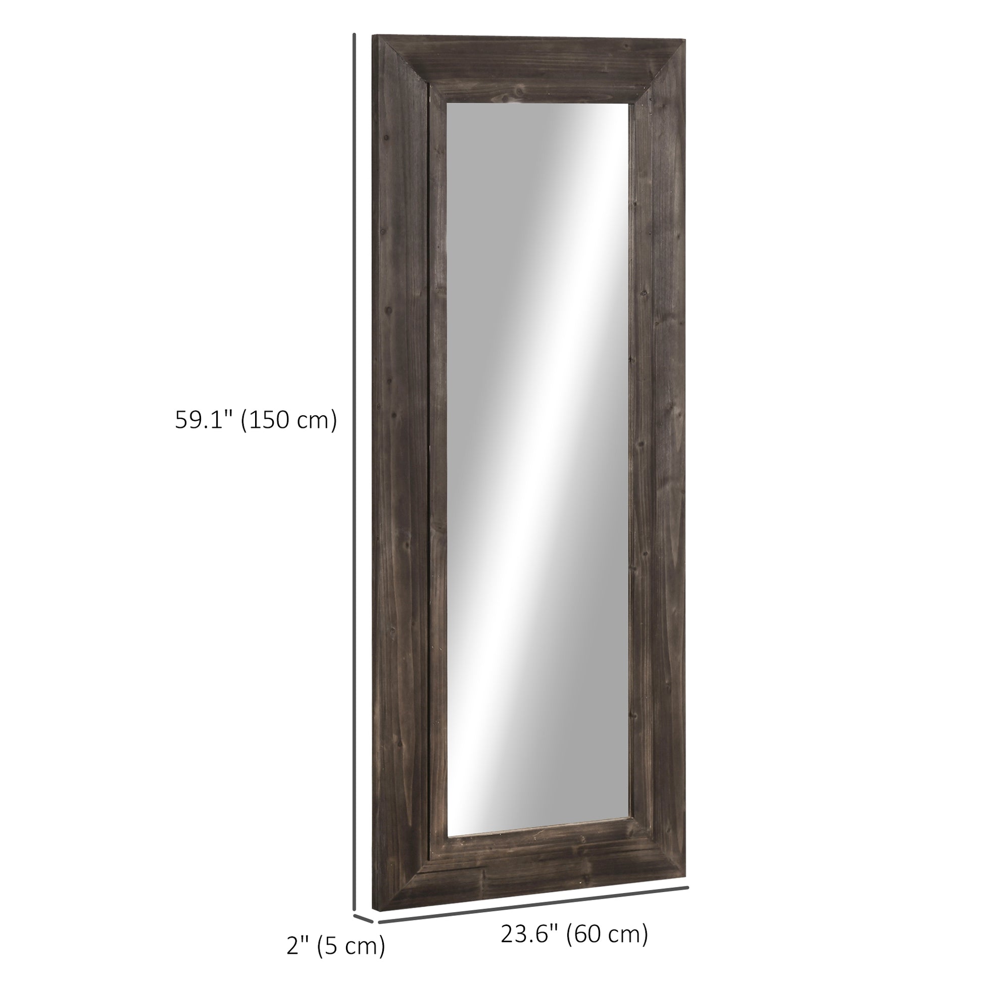 59" x 23.5" Full Length Mirror, Farmhouse Wall Mount and Leaner Floor Mirror, Vertical and Horizontal for Bedroom, Dark 