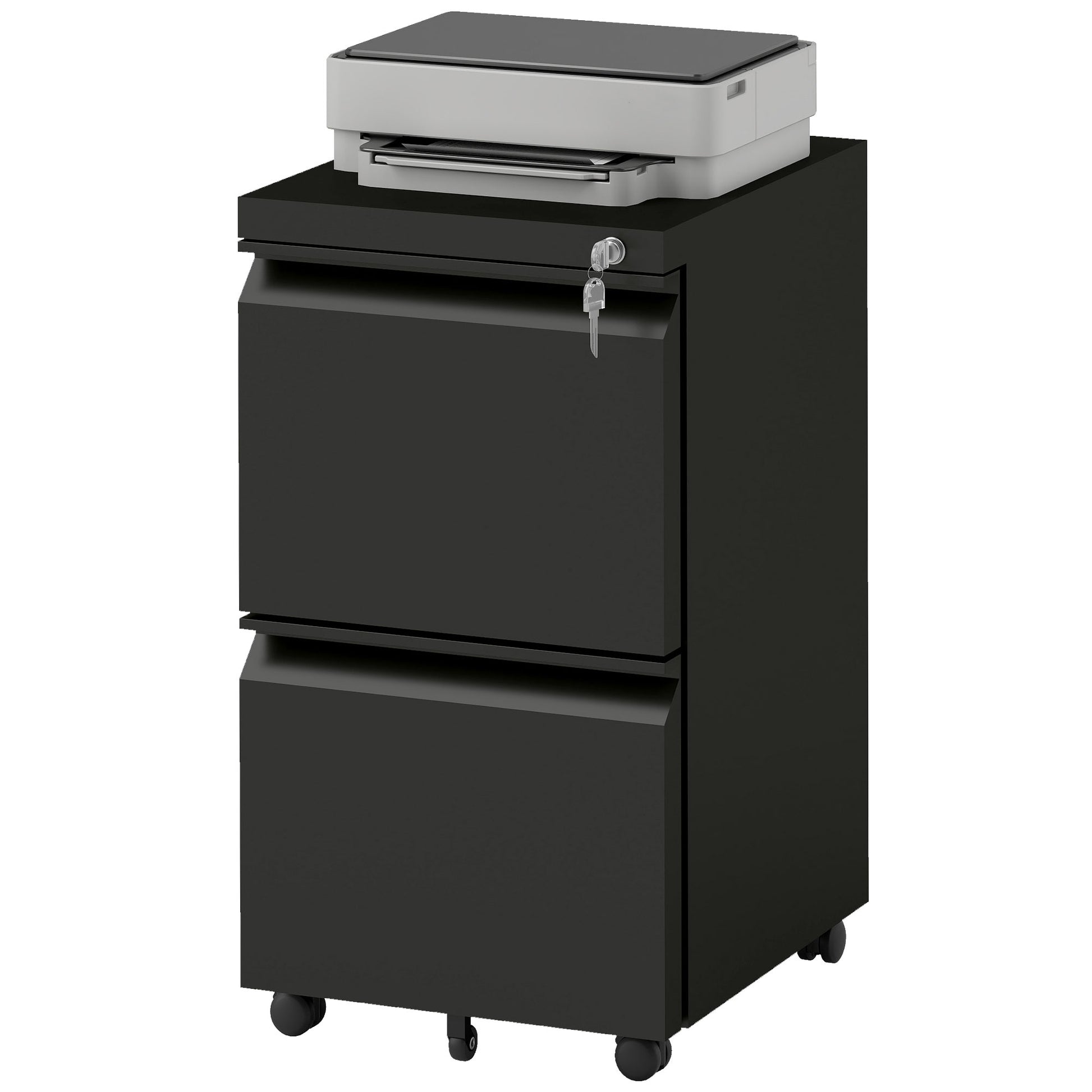 Mobile Vertical Filing Cabinet with Lock, 2-Drawer Steel File Cabinet with Adjustable Hanging Bar for Letter, A4 and Leg