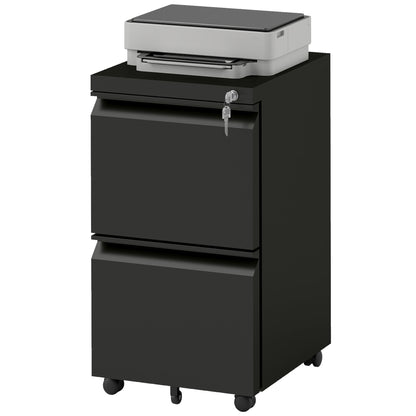 Mobile Vertical Filing Cabinet with Lock, 2-Drawer Steel File Cabinet with Adjustable Hanging Bar for Letter, A4 and Leg