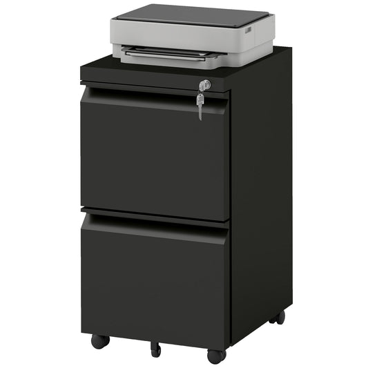 Mobile Vertical Filing Cabinet with Lock, 2-Drawer Steel File Cabinet with Adjustable Hanging Bar for Letter, A4 and Leg