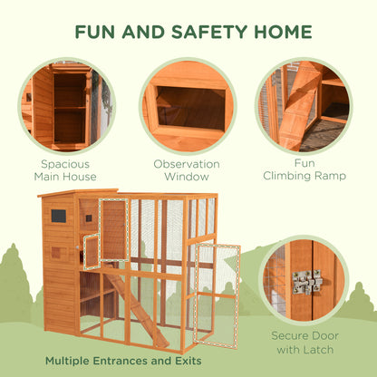 68.75" H Cat Cage Large Wooden Outdoor Cat House with Large Run for Play, Catio for Lounging, and Condo Area for Sleepin
