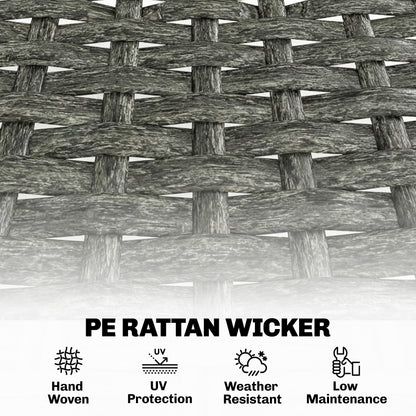 3 Piece Wicker Patio Furniture Set, Outdoor Bistro Set with Steel Table, Rattan Outdoor Conversation Furniture, Grey