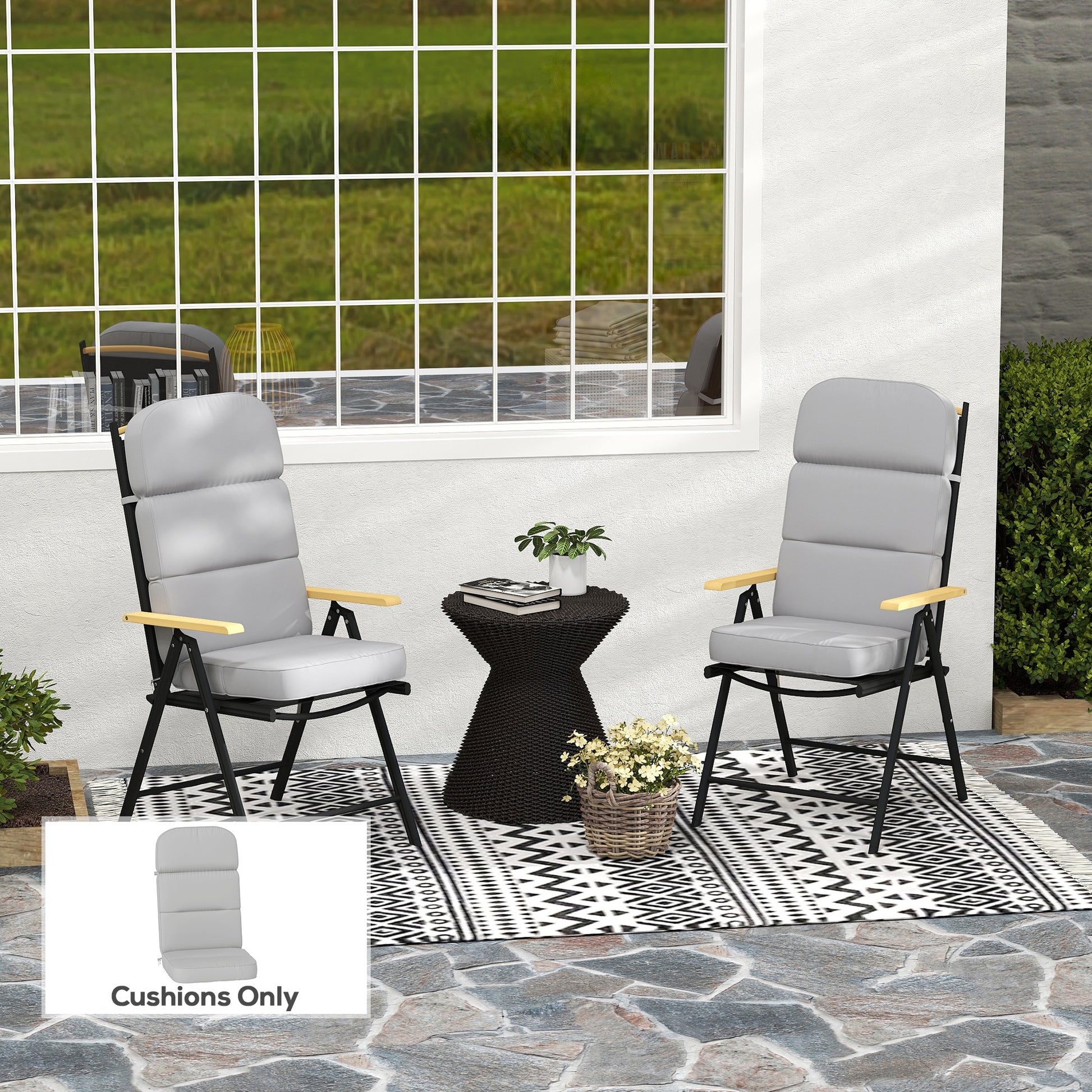 Outdoor Seat Cushion with Back, Outdoor Chair Cushion with Ties and Adjustable Strap, UPF 20+Non-Slip Patio Cushion Repl