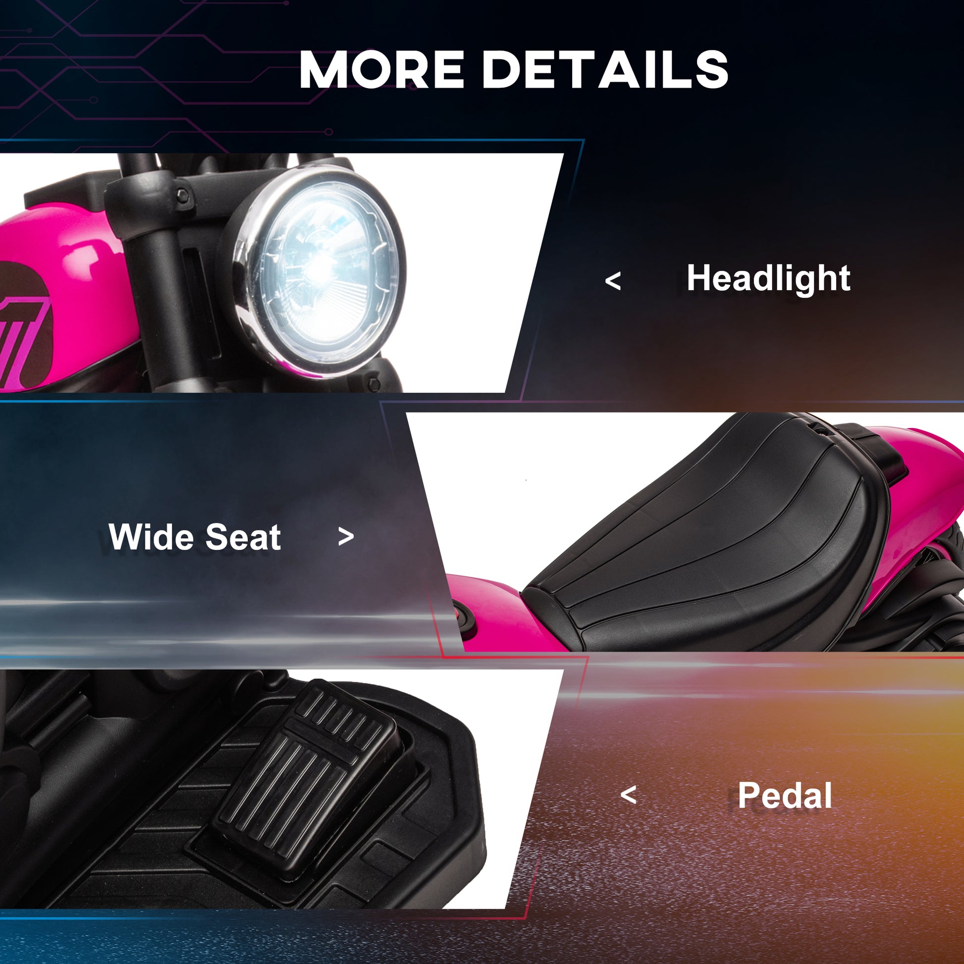 VarietyKart 6V Kids Motorcycle with Training Wheels, Foot Pedal, Headlight, Music, Forward/Reverse, Single-Button Start,