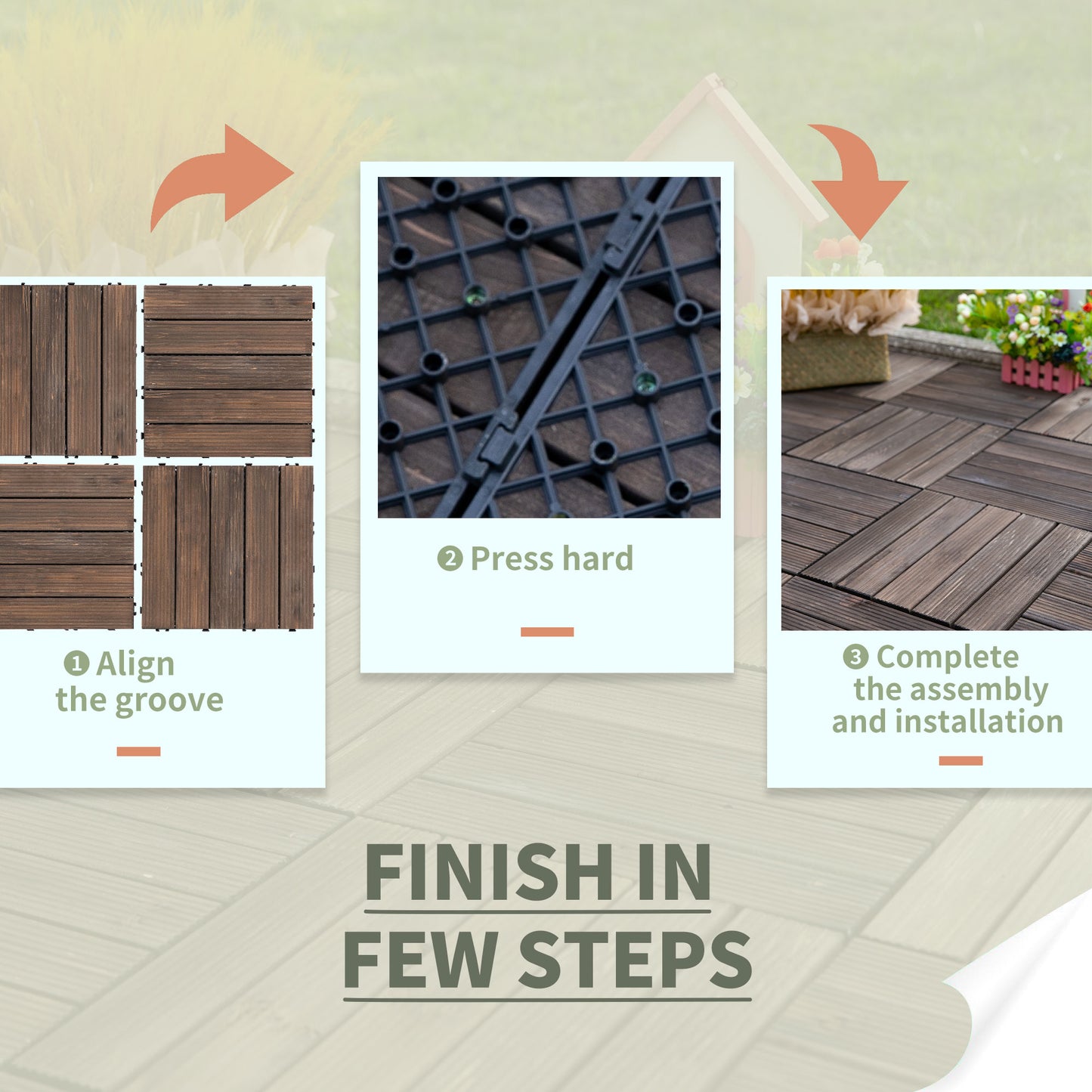 27 Pcs Wood Interlocking Deck Tiles, 12 x 12in Outdoor Flooring Tiles for Indoor and Outdoor Use, Tools Free Assembly, B