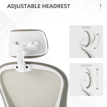 Office Chair, Mesh Computer Desk Chair with Adjustable Headrest, 4D Lumbar Support, Flip-up Arm, Grey