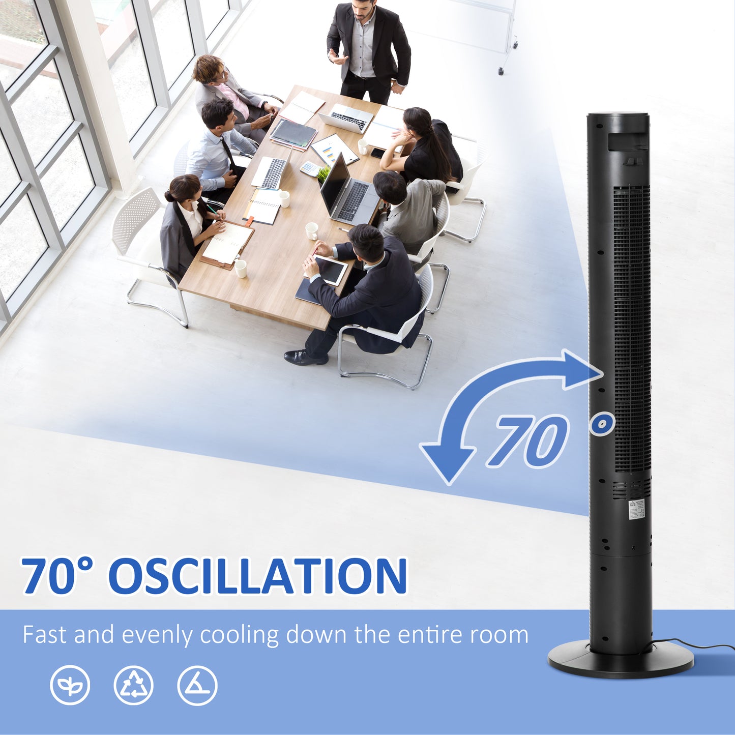 Freestanding Tower Fan Cooling for Home Bedroom with 3 Speed, 12h Timer, Oscillating, LED Panel, Remote Controller, Blac