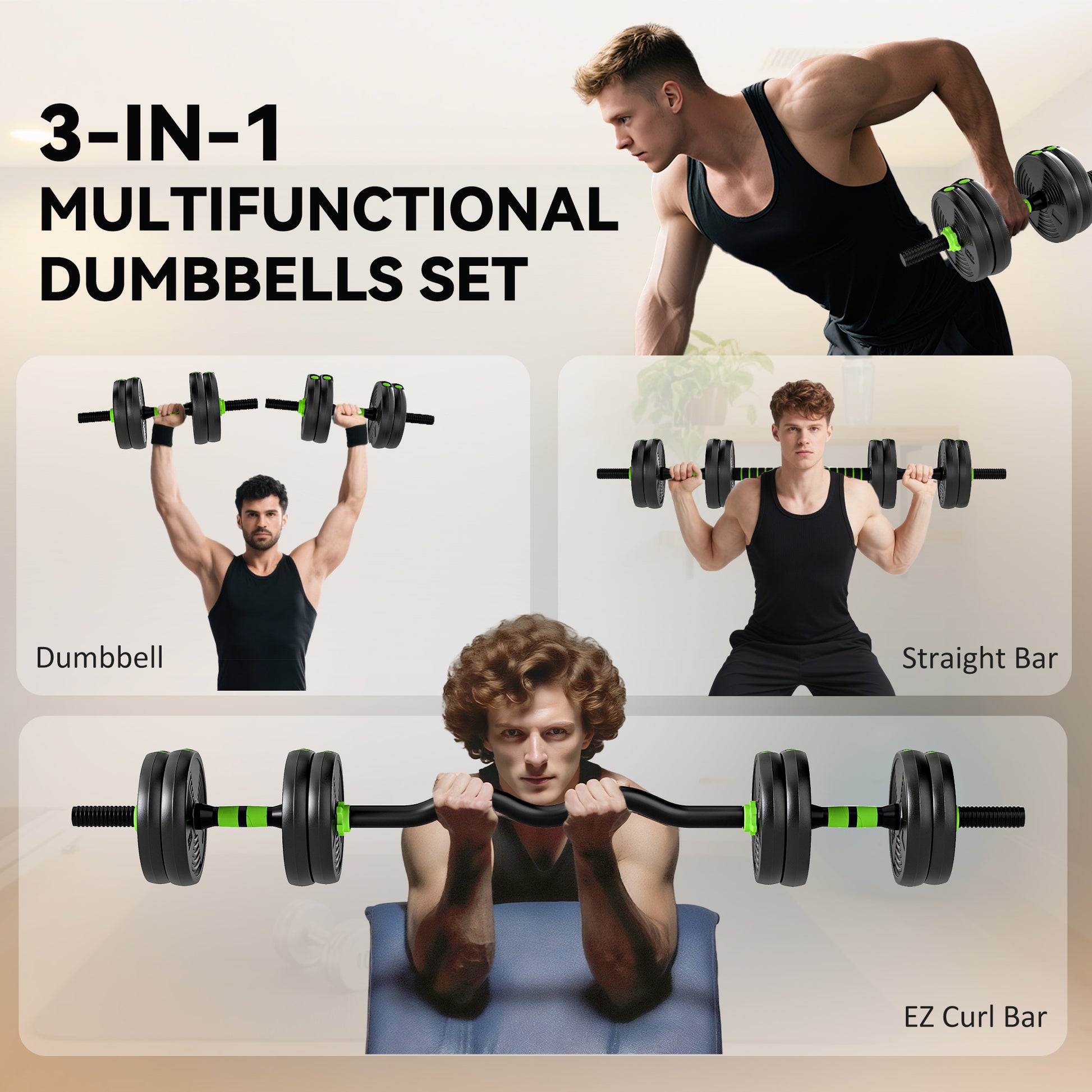 Soozier Adjustable Dumbbell Set, 3 in 1 Weights Dumbbells Set for Home Gym, 33lb Free Weights with Connector and Non-Sli