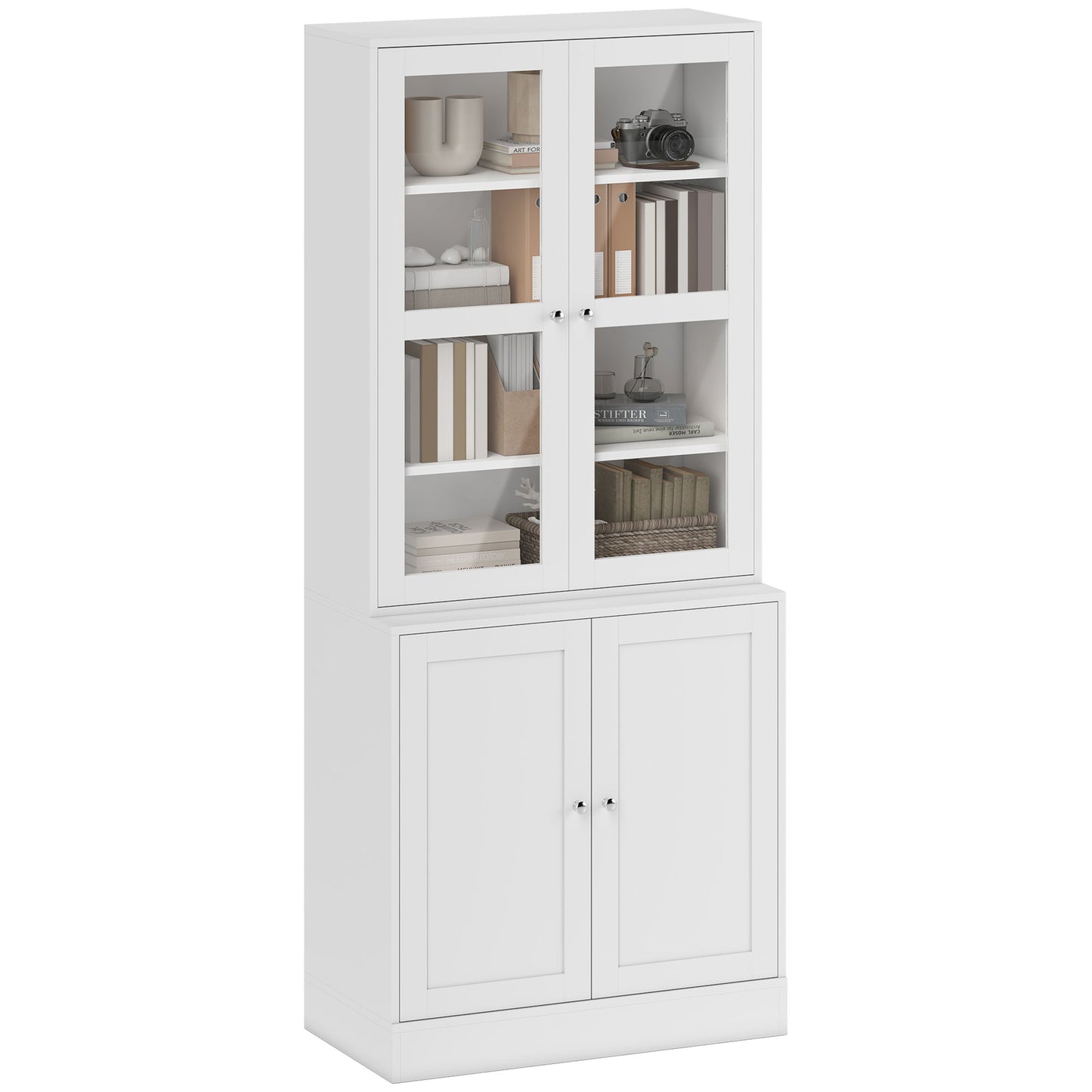 71" Bookcase Storage Cabinet with Doors, Modern Tall Bookshelf with 2 Adjustable Shelves, Display Unit for Study, Living