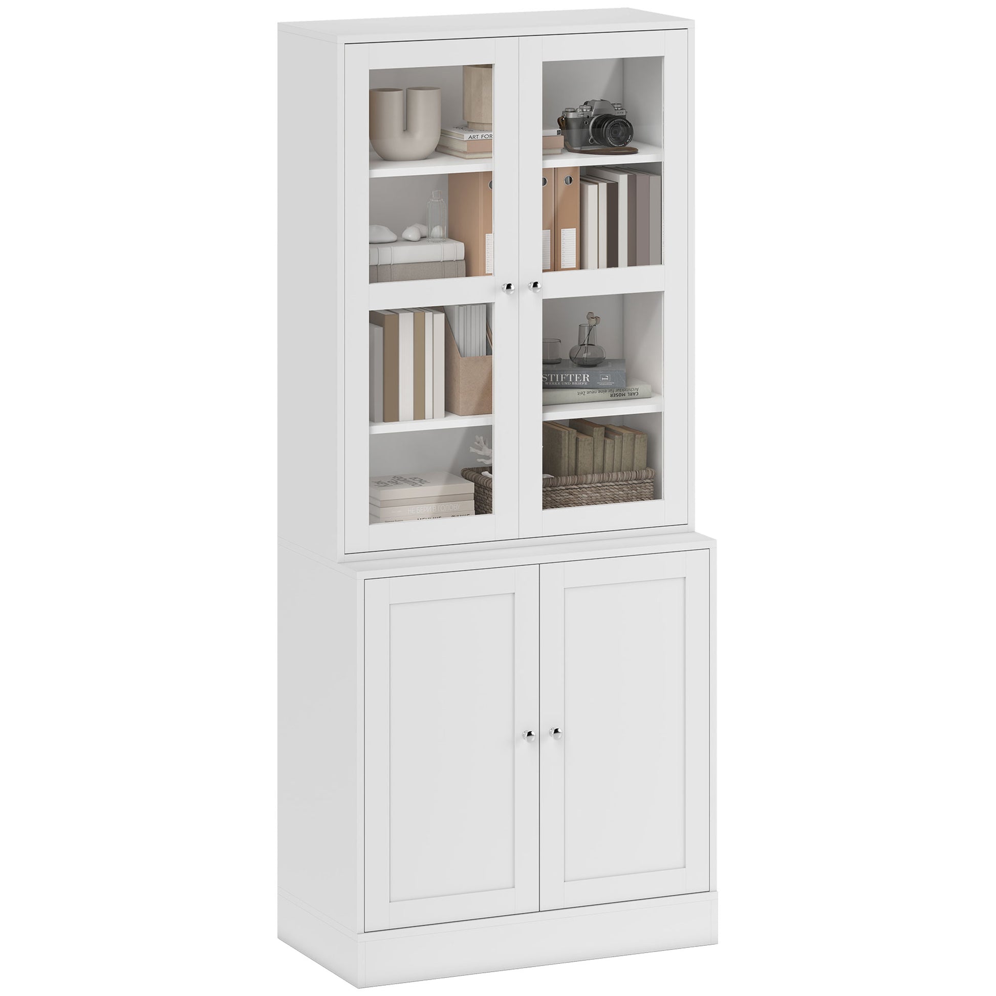 71" Bookcase Storage Cabinet with Doors, Modern Tall Bookshelf with 2 Adjustable Shelves, Display Unit for Study, Living