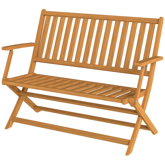 46.5" Foldable Wood Outdoor Bench with Backrest and Armrests for Outdoors, Patio, Porch, Park, Teak