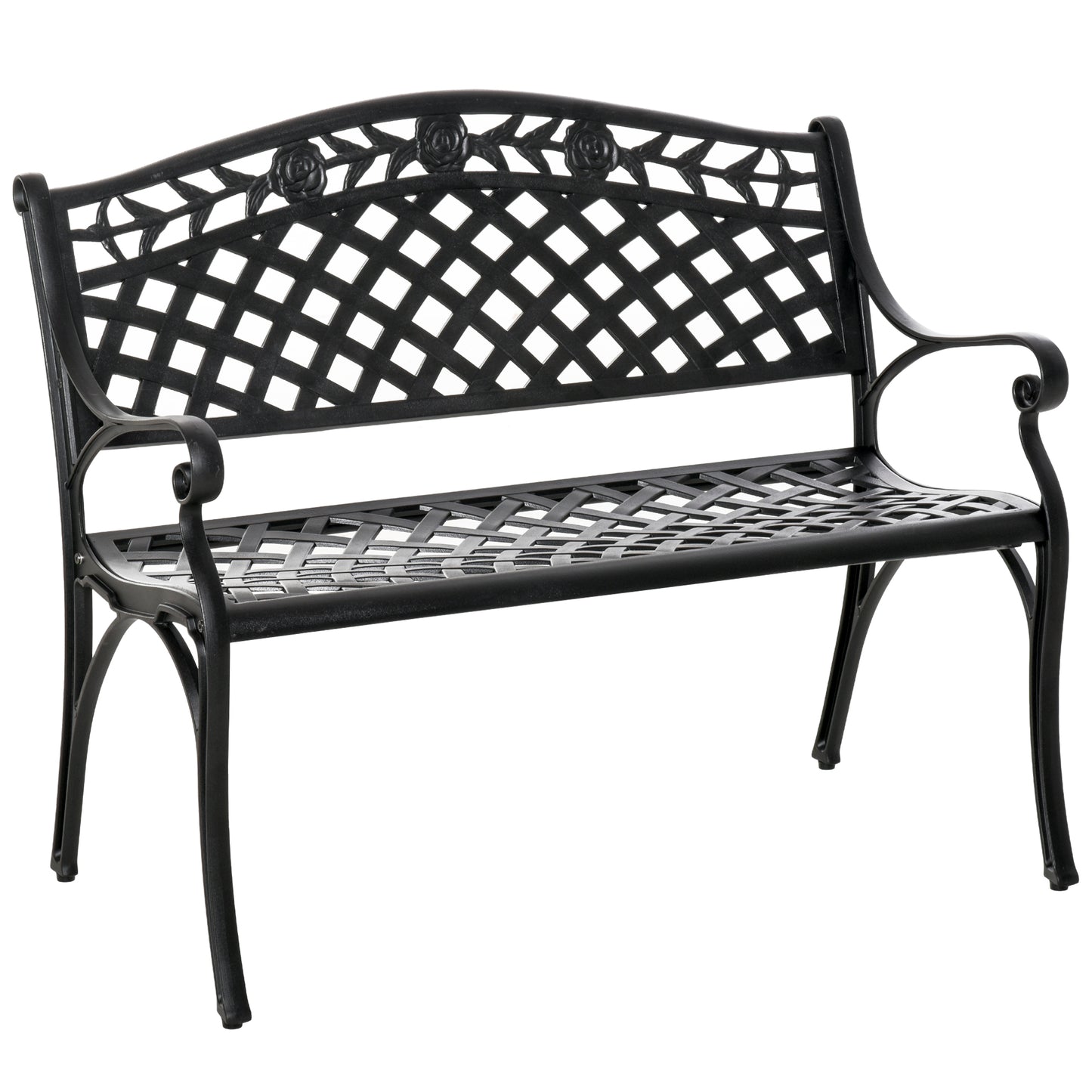 Outdoor Garden Bench, 40" Patio Bench with Aluminum Frame and Armrests, 2-Person Patio Loveseat with Floral Pattern for 