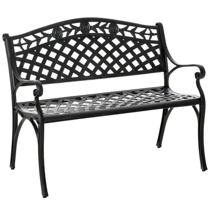 Outdoor Garden Bench, 40" Patio Bench with Aluminum Frame and Armrests, 2-Person Patio Loveseat with Floral Pattern for 