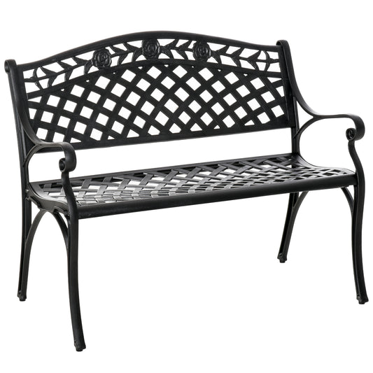 Outdoor Garden Bench, 40" Patio Bench with Aluminum Frame and Armrests, 2-Person Patio Loveseat with Floral Pattern for 