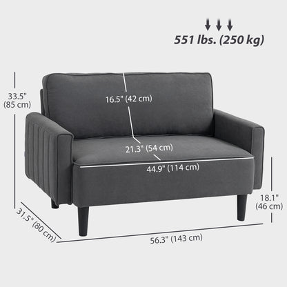 Loveseat Sofa, Linen 2 Seater Sofa Couch with Thick Padded Seat & Backrest for Living Room, Home Office, Dark Grey