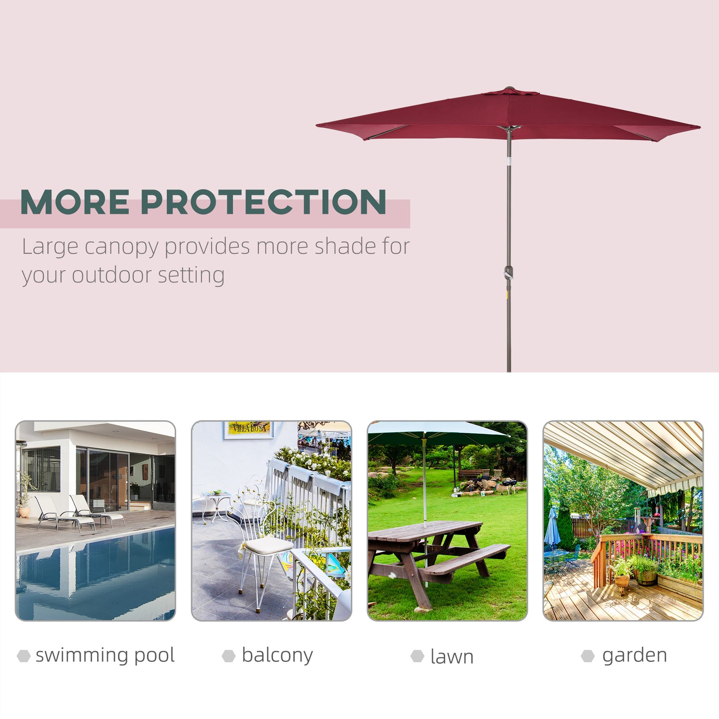 6.5x10ft Patio Umbrella, Rectangle Market Umbrella with Aluminum Frame and Crank Handle, Garden Parasol Outdoor Sunshade